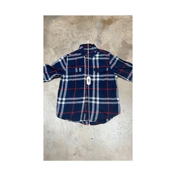 George Plaid Flannel Button Up Shirt M Navy Red White – Classic Y2K Streetwear - Picture 12 of 12
